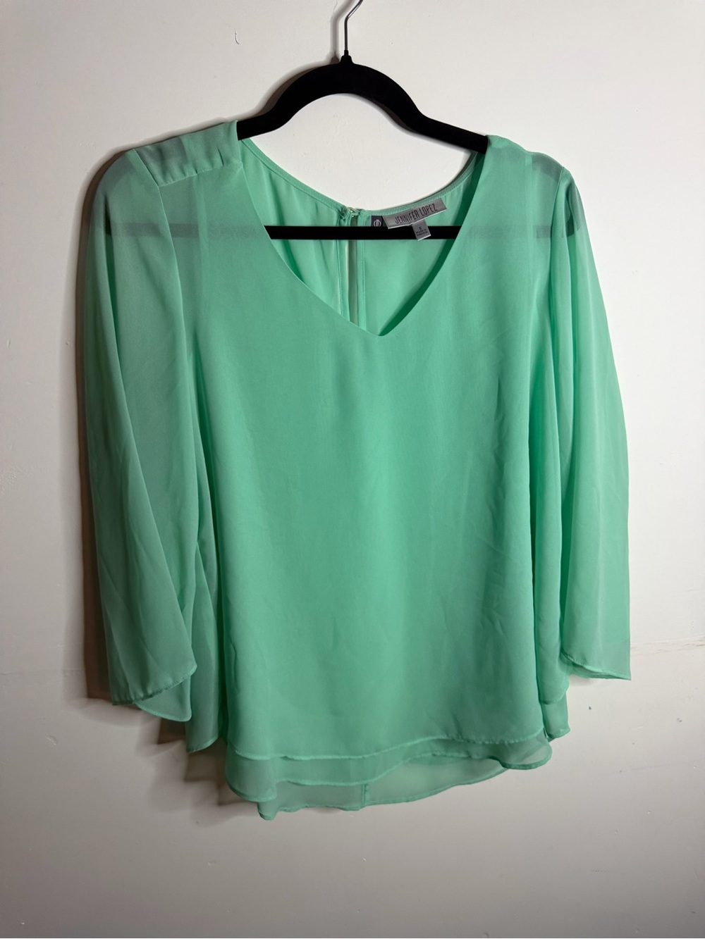 Jennifer Lopez Mint Green V-Neck Chiffon Blouse